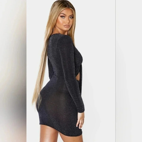 PrettyLittleThing Black Glitter Mini Dress - Picture 2 of 9